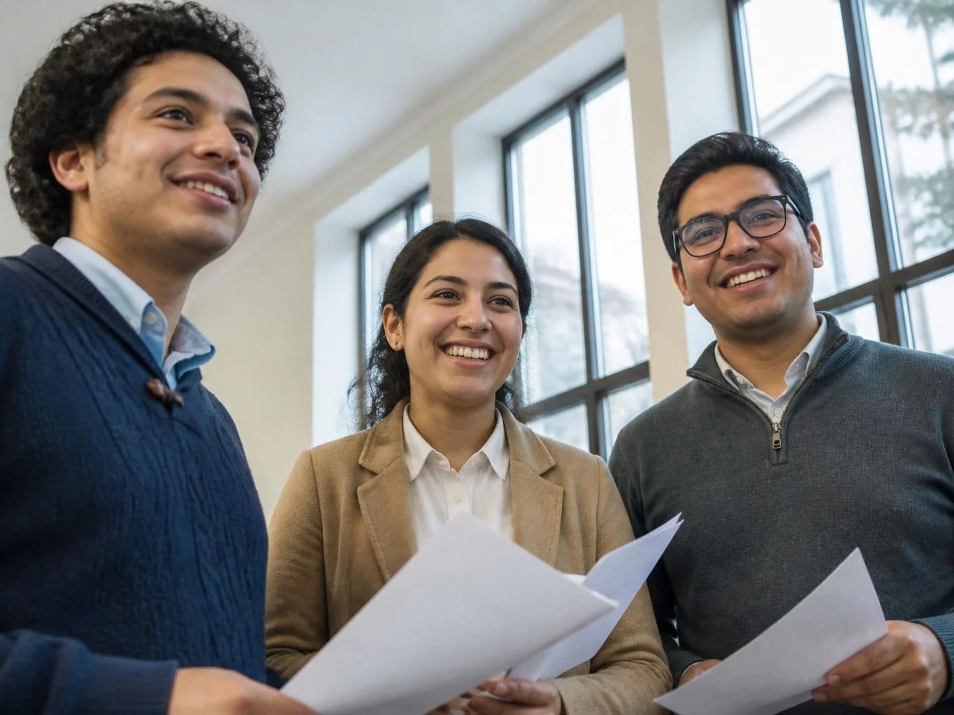 Tres participantes sonrientes al final de la ronda